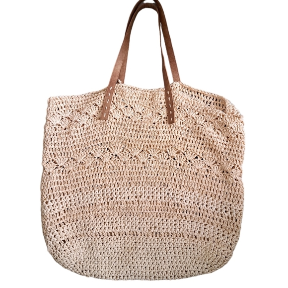 OVERSIZE crochet tote bag Beach coastal resort shopper snap bag neutral sack - Picture 3 of 9